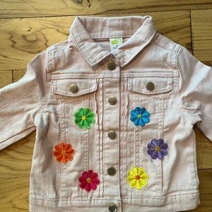 NWT Toddler Girls Pink Denim Jacket, 4T, Flower Patches & Appliques